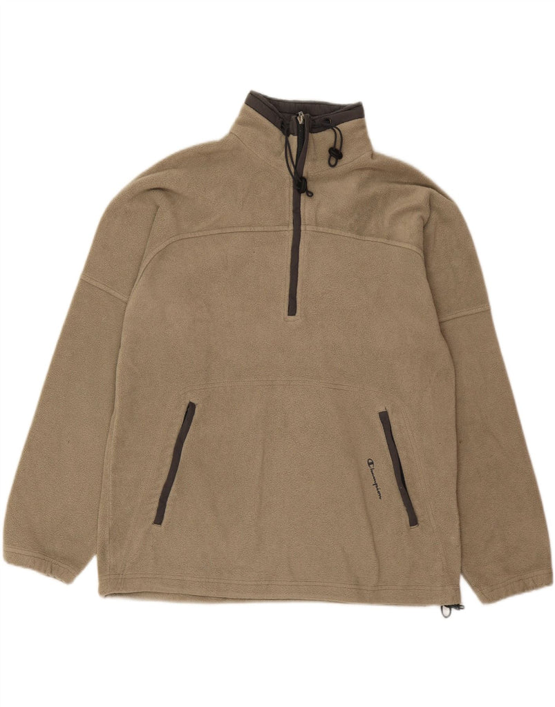 CHAMPION Mens Zip Neck Fleece Jumper Medium Beige Polyester Vintage Champion and Second-Hand Champion from Messina Hembry 