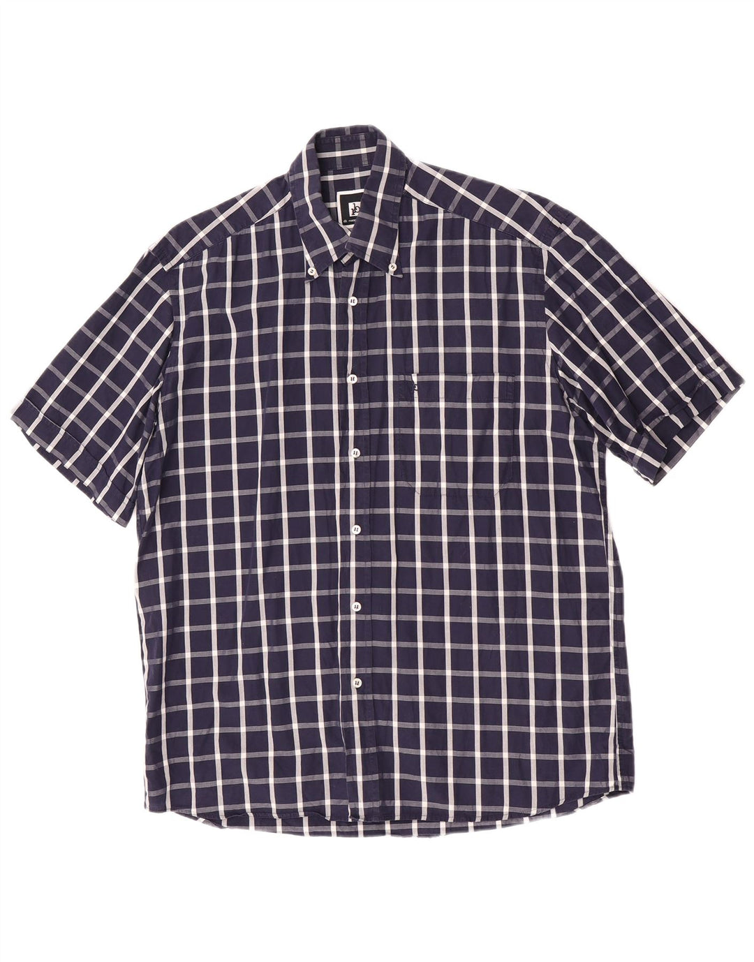 Camicia a maniche corte da uomo Roccobarocco taglia 39 15 1/2 medio blu navy a quadri