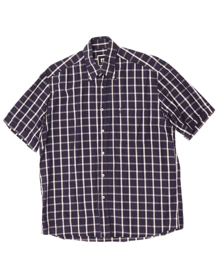 Camicia a maniche corte da uomo Roccobarocco taglia 39 15 1/2 medio blu navy a quadri
