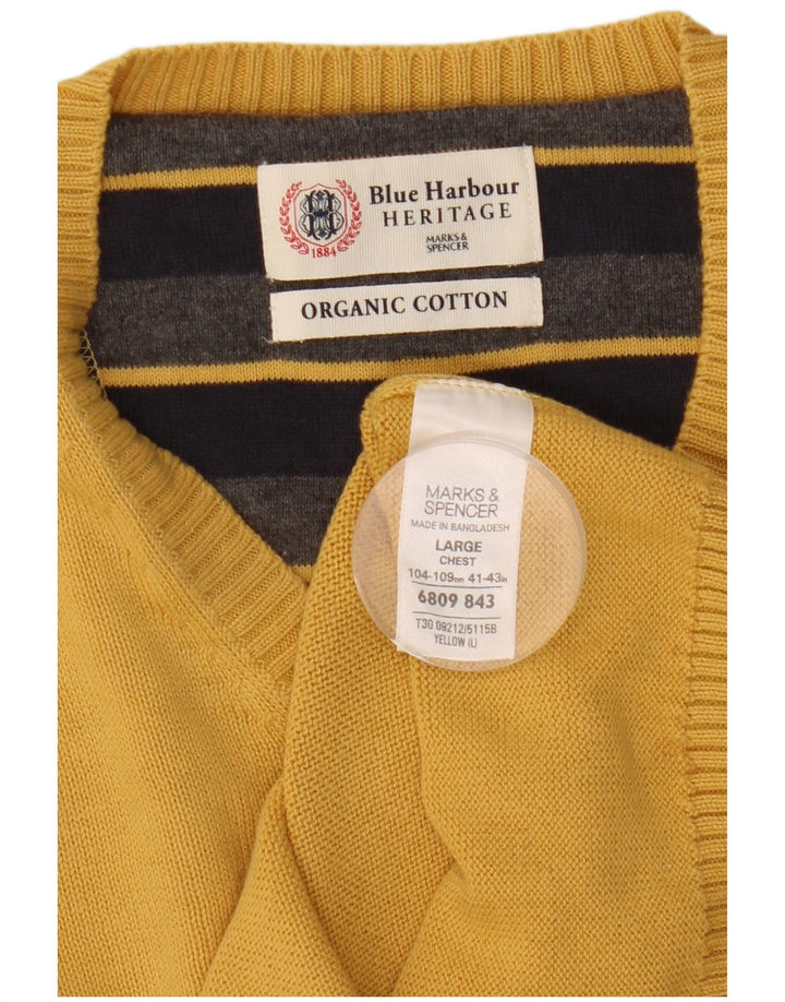 Marks & Spencer maglione da uomo con scollo a V blu Harbour grande cotone giallo