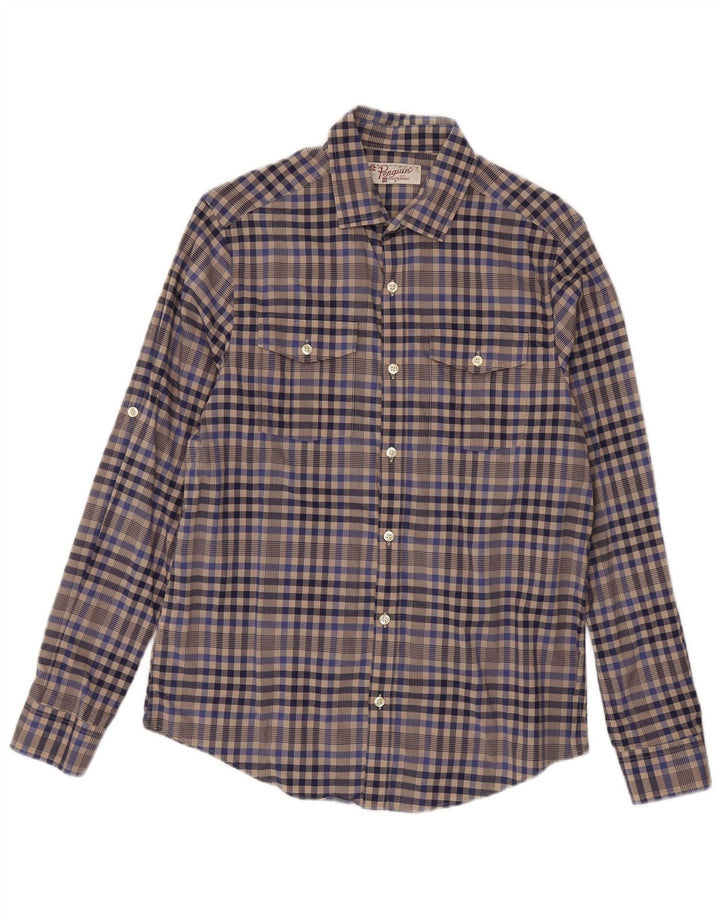 Camicia da uomo Penguin in cotone a quadretti grigio medio