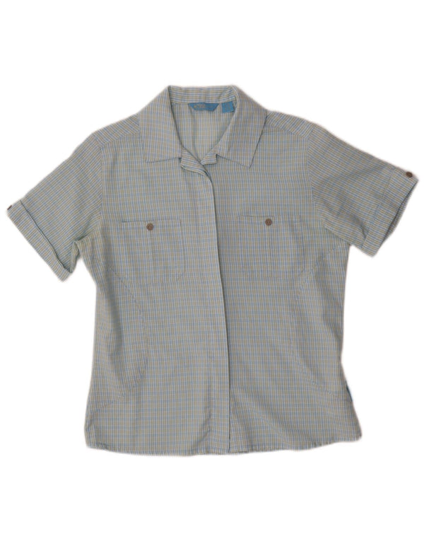 SALEWA Camicia a maniche corte da donna UK 10 Piccolo poliestere a quadri blu
