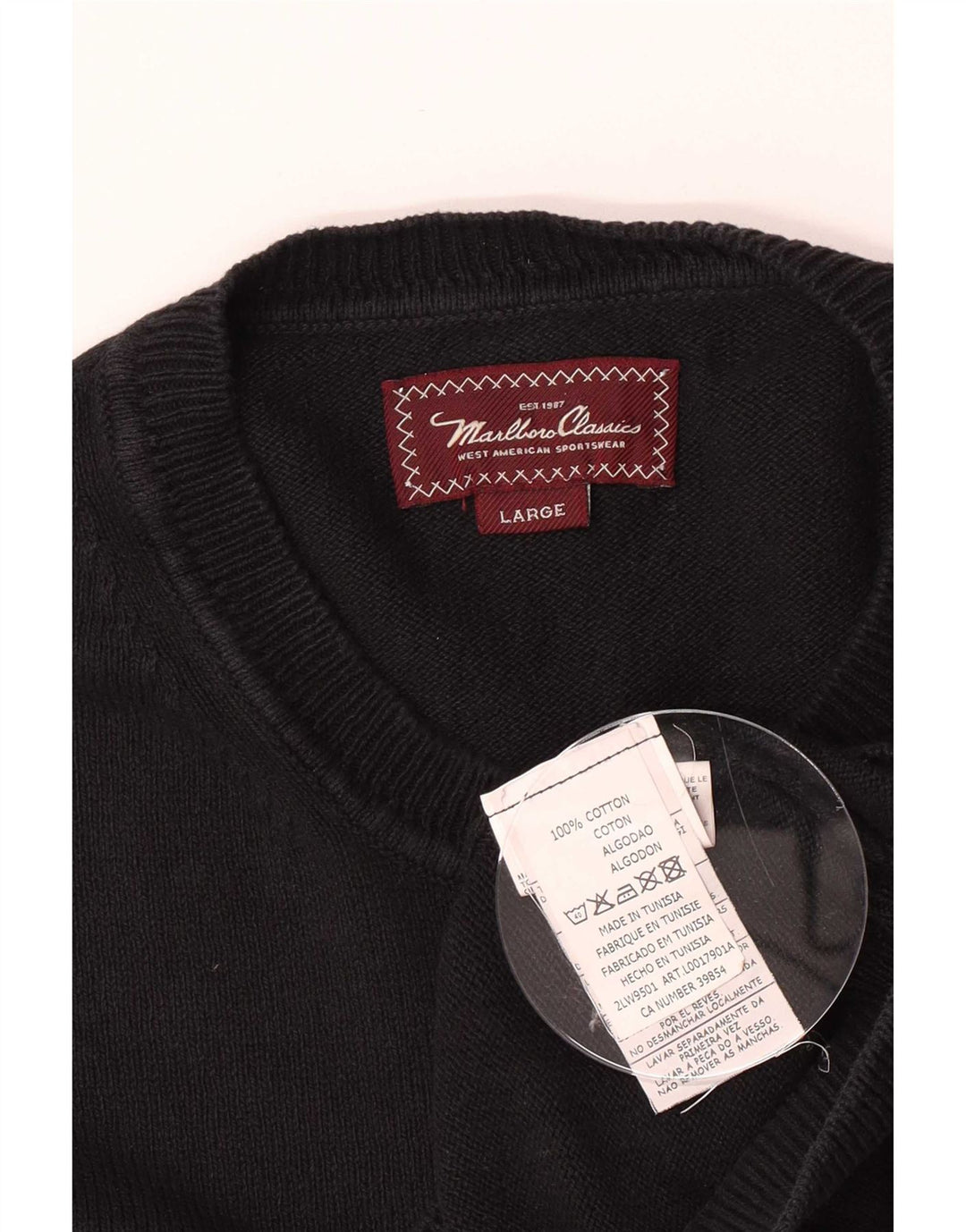 Marlboro Classics Maglione girocollo da uomo di grandi dimensioni in cotone nero