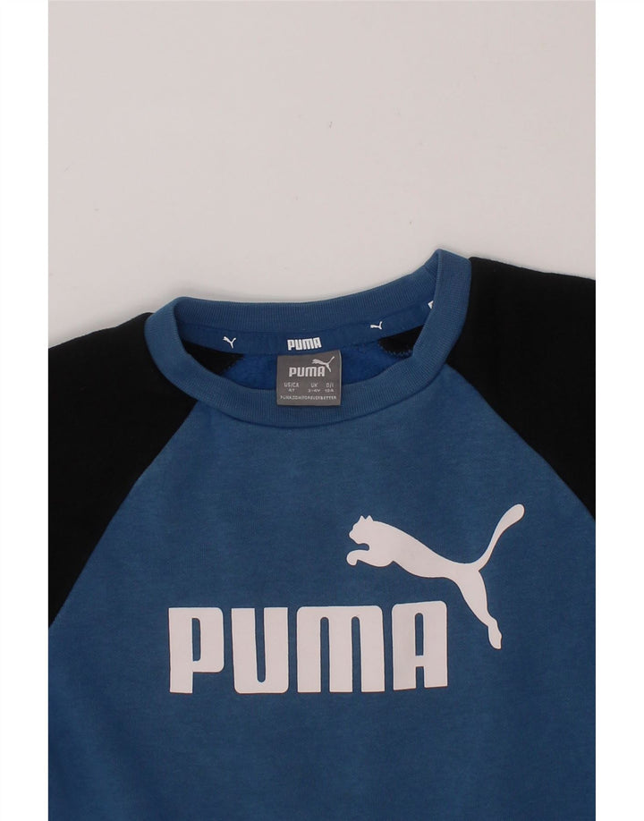 PUMA Boys Graphic Sweatshirt Jumper 3-4 Years Blue Colourblock Cotton Vintage Puma and Second-Hand Puma from Messina Hembry 