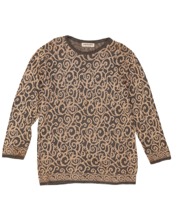 Maglione Jaeger da donna oversize con scollo a barca UK 16 Large Grey Paisley