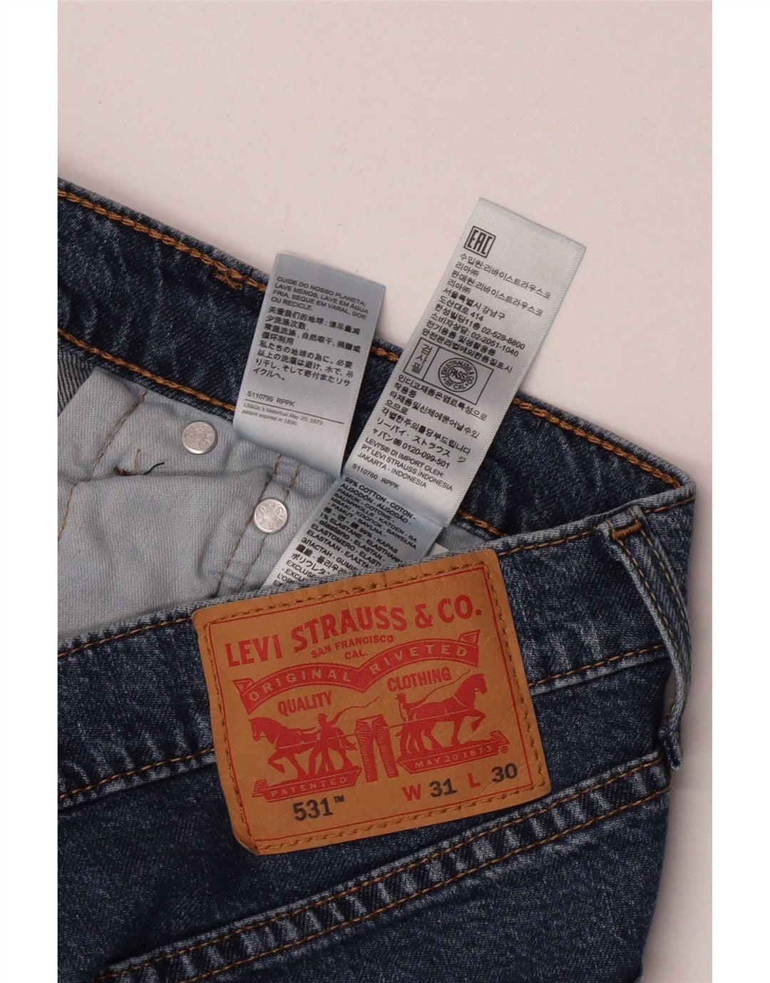 Levi's Uomo 531 Slim Jeans W31 L30 Cotone Blu