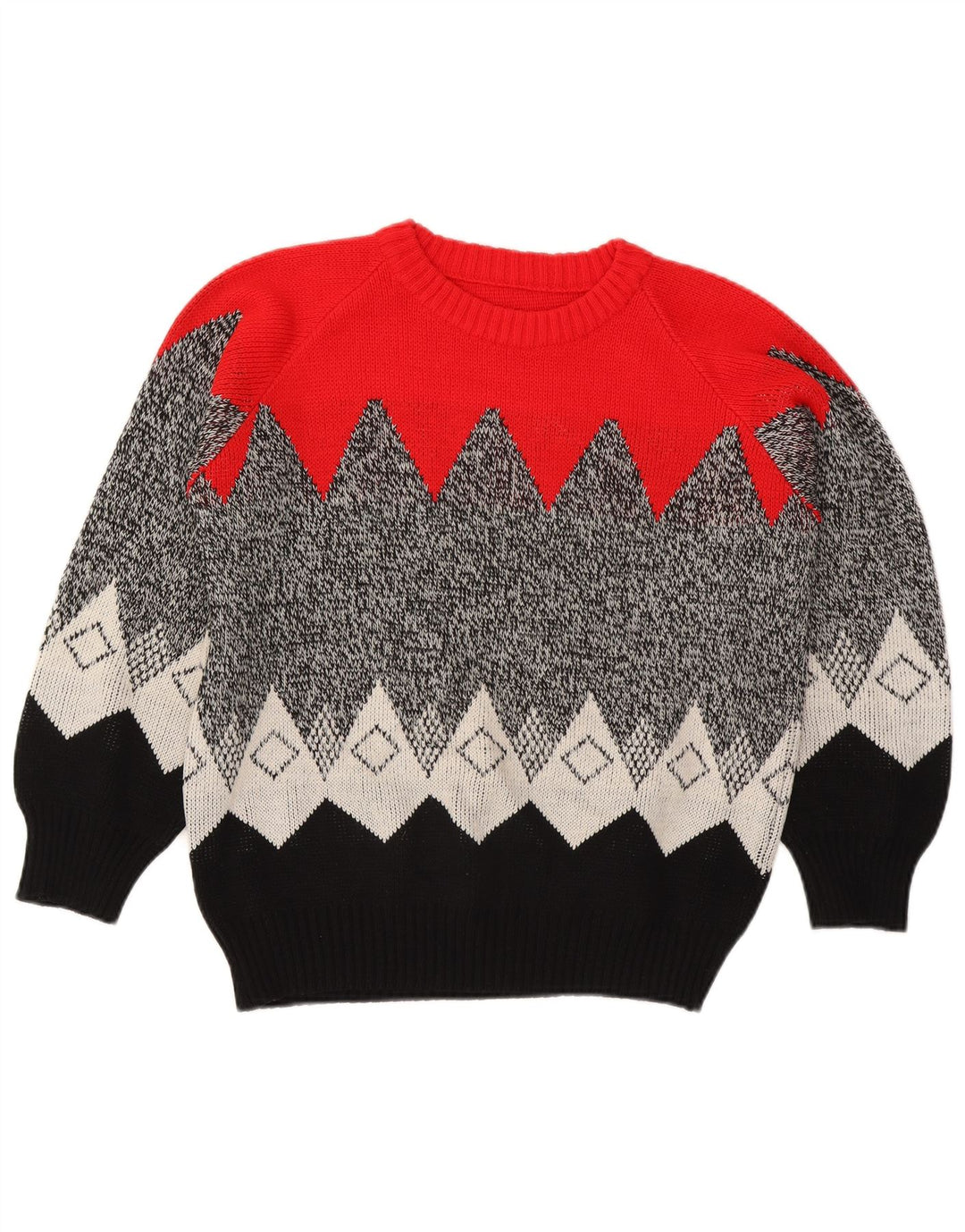 Maglione maglione girocollo da donna vintage UK 16 grande multicolore