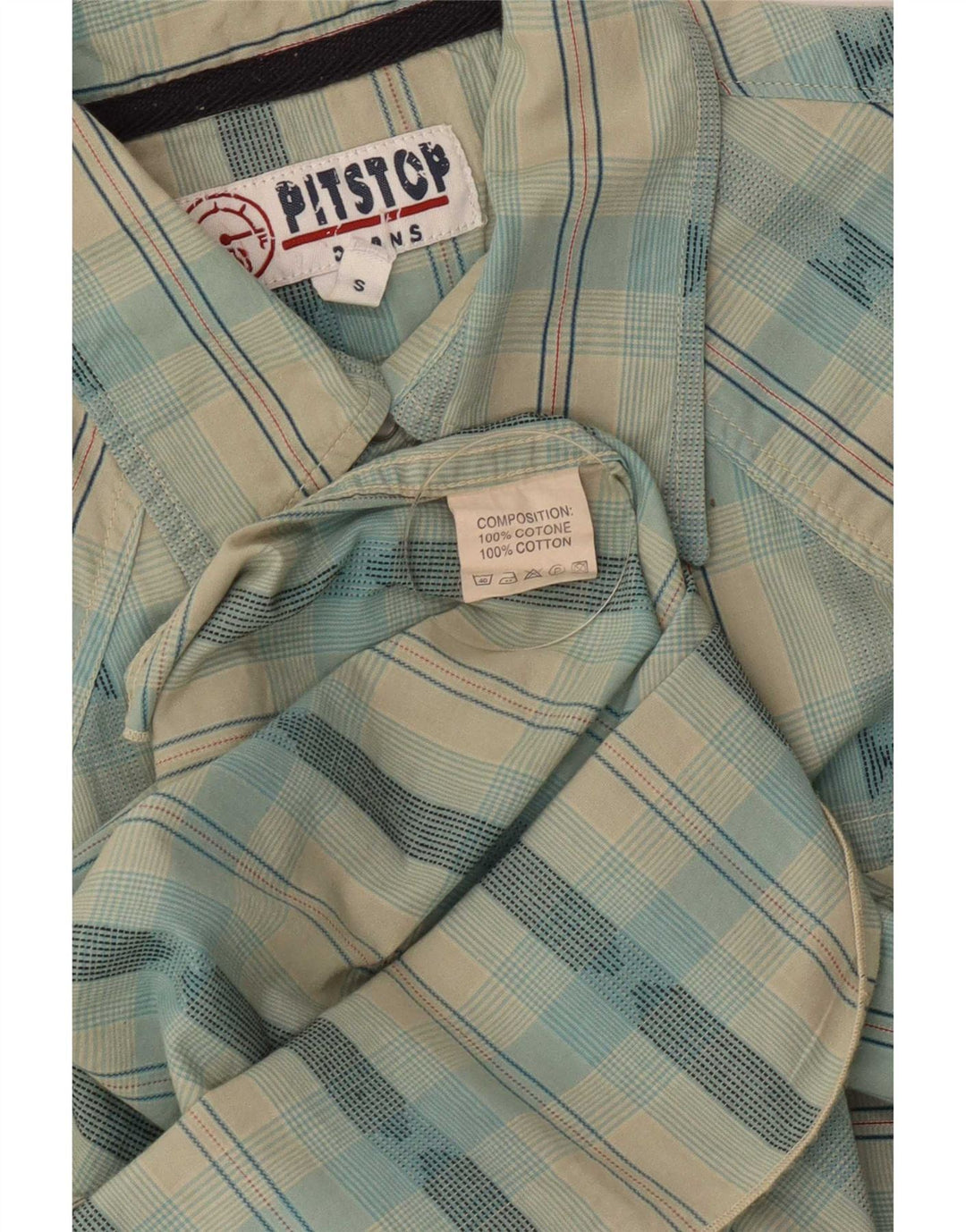 Camicia a maniche corte da uomo Pit Stop in cotone a quadri blu piccolo