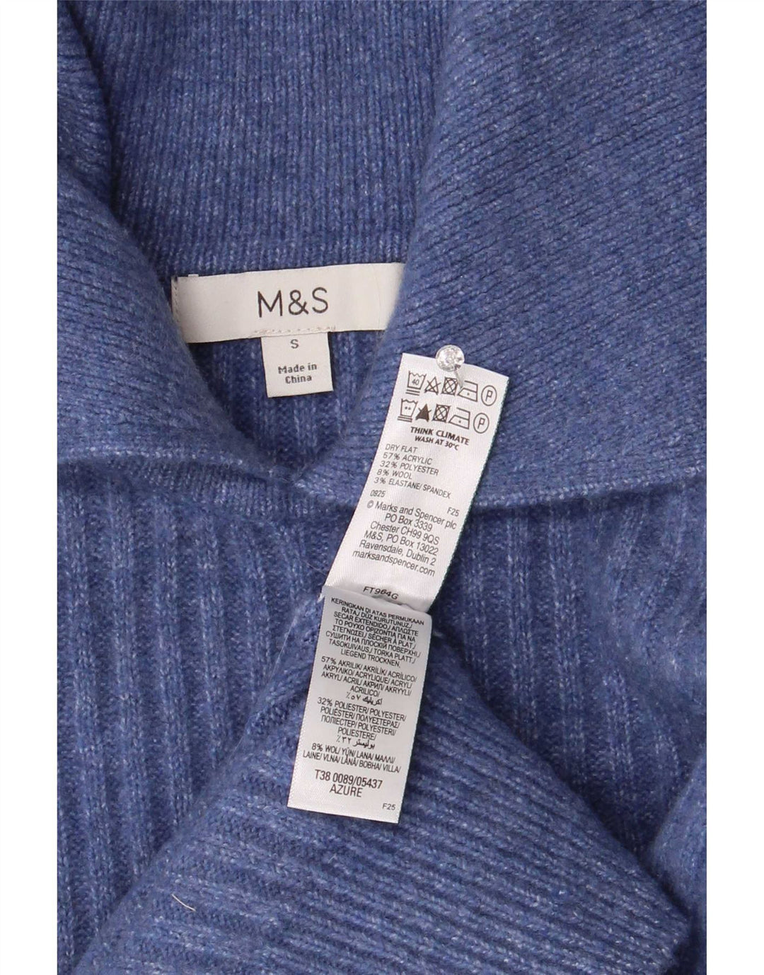 Maglione maglione oversize con collo a polo da donna Marks & Spencer UK 10 piccolo blu