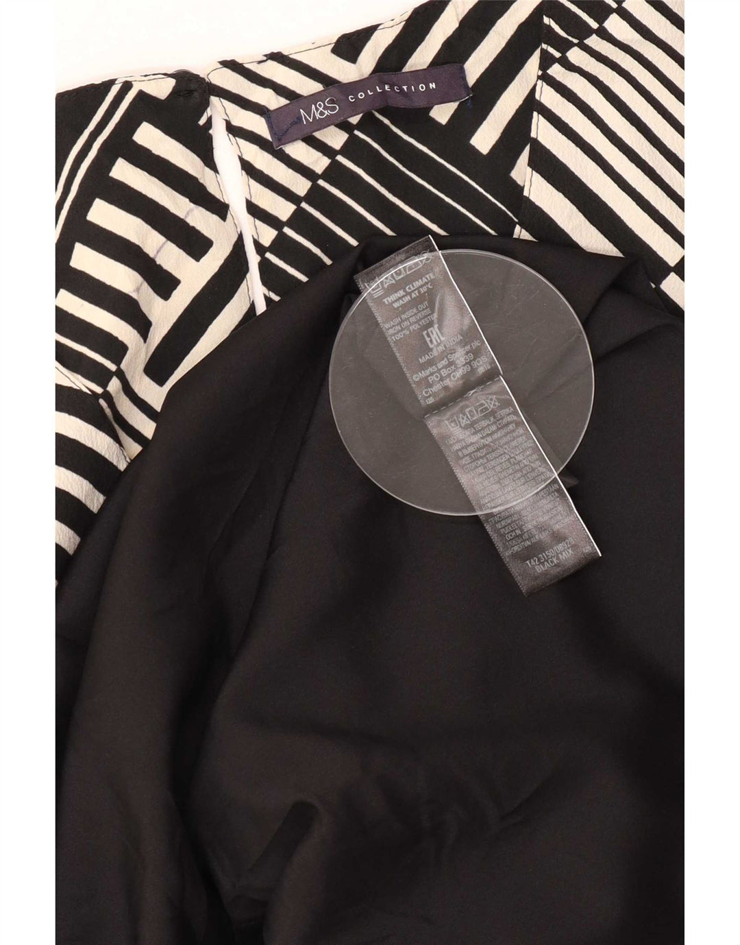 Abito a trapezio con maniche a 3/4 da donna Marks & Spencer UK 12 Medio Nero geometrico