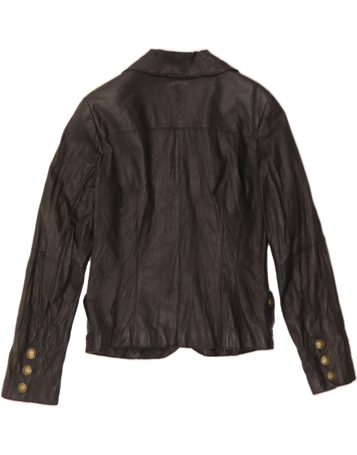 VINTAGE Womens Leather 2 Button Blazer Jacket IT 44 Medium Black Leather Vintage Vintage and Second-Hand Vintage from Messina Hembry 