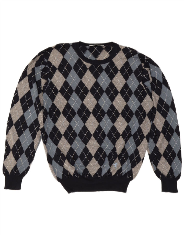 Maglione maglione girocollo da uomo Pringle medio blu navy a rombi/lana diamante