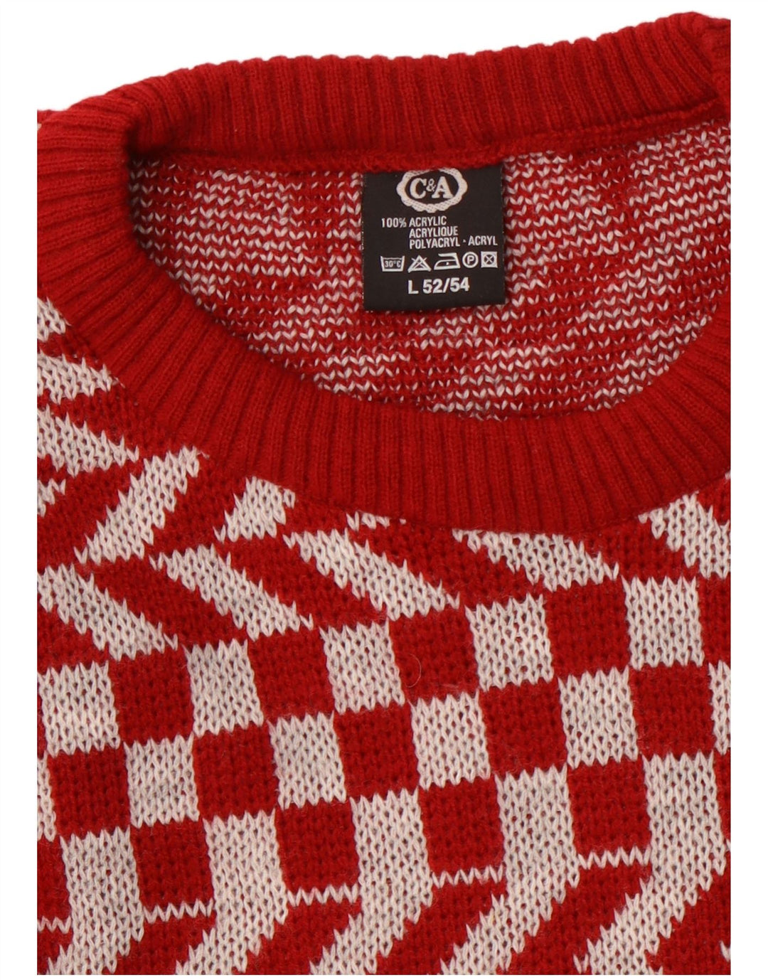 C&A Maglione da uomo girocollo grande acrilico geometrico rosso