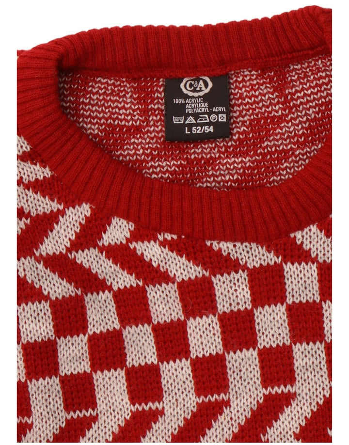 C&A Maglione da uomo girocollo grande acrilico geometrico rosso