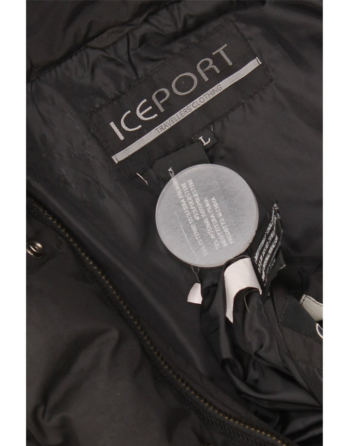 Giacca imbottita con cappuccio da donna Iceport UK 40 Large nera in poliammide