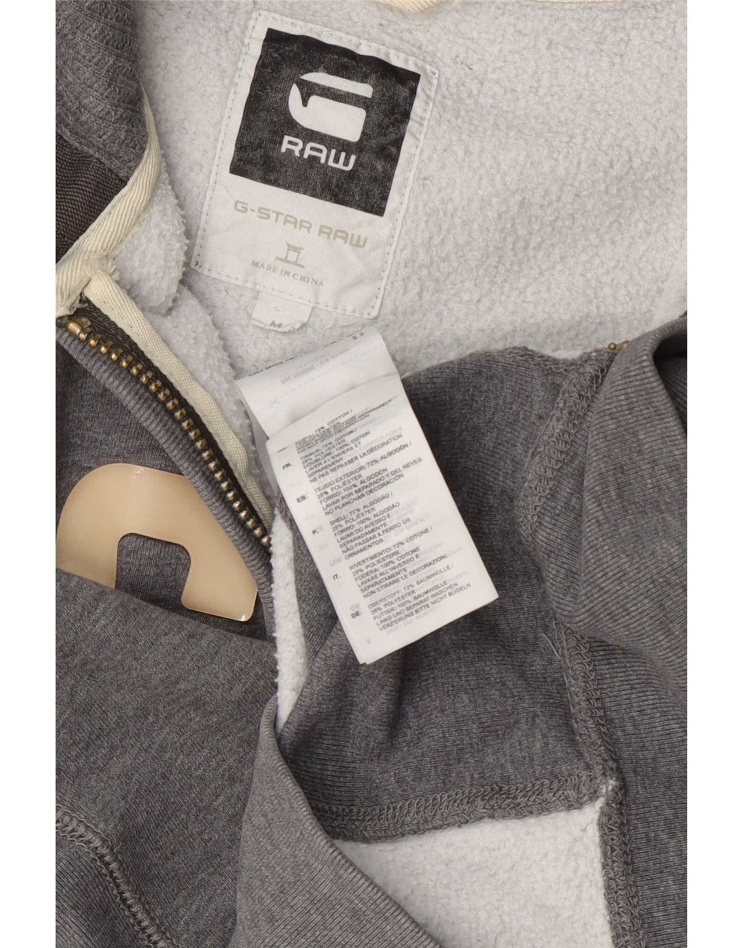 Maglione con cappuccio e zip grafica da uomo G-Star in cotone grigio medio