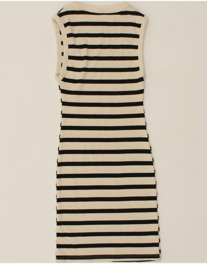 PULL & BEAR Womens Sleeveless Bodycon Dress UK 8 Small Off White Striped Vintage Pull & Bear and Second-Hand Pull & Bear from Messina Hembry 