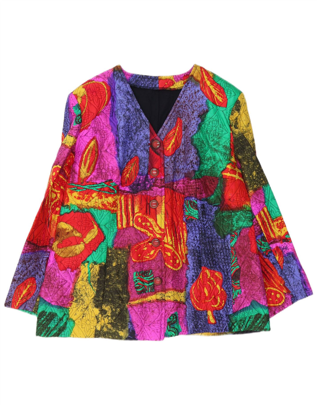 Giacca blazer da donna a 5 bottoni VINTAGE UK 14 floreale multicolore medio