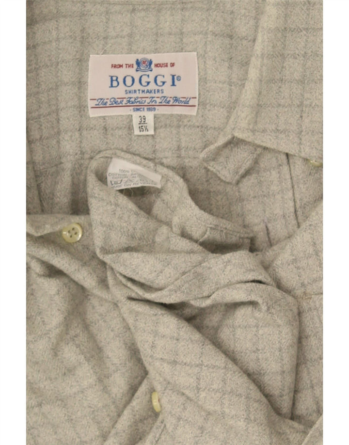 Camicia da uomo in flanella Boggi taglia 39 15 1/2 cotone a quadri grigio medio