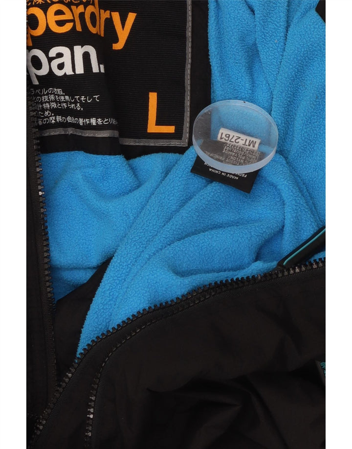 Giacca a vento con cappuccio da donna SUPERDRY UK 16 grande nylon nero