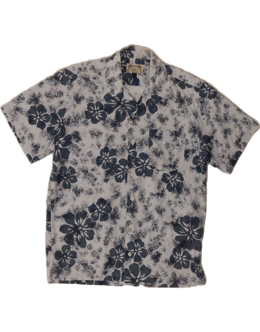 TIPO' S Mens Short Sleeve Shirt XL Blue Floral Polyester Vintage Tipo' S and Second-Hand Tipo' S from Messina Hembry 