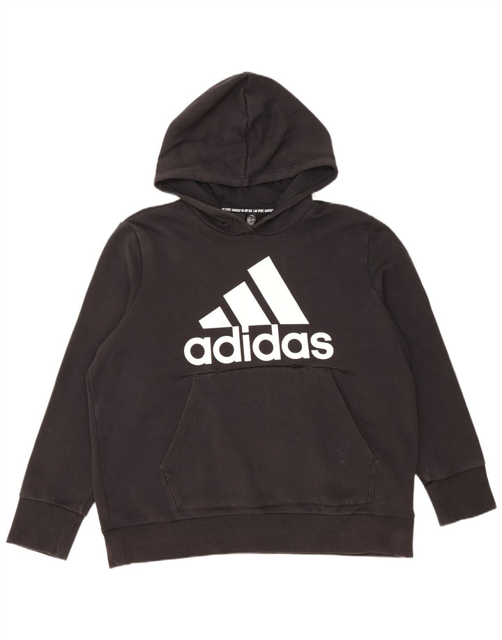 Maglione con cappuccio grafico da donna ADIDAS UK 24/26 2XL Cotone nero