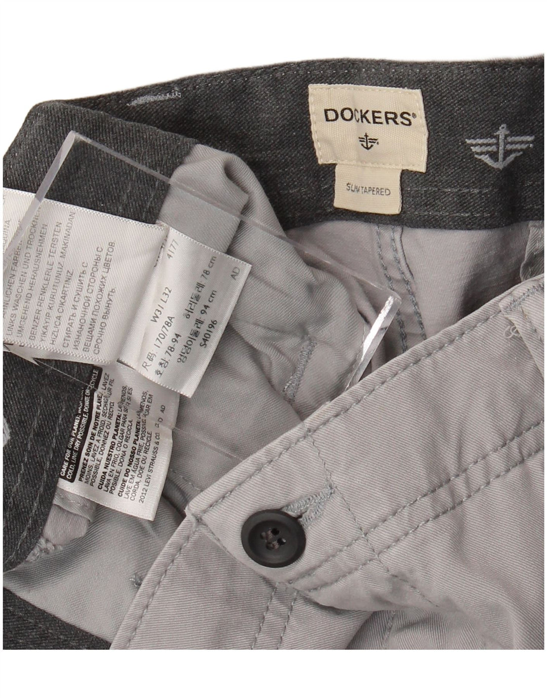 Pantaloni chino slim affusolati da uomo Dockers W31 L32 in cotone grigio