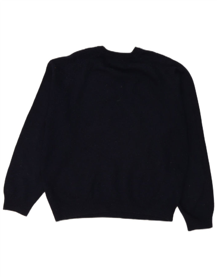 Maglione da uomo Marks & Spencer con scollo a V, grande lana d'agnello blu navy