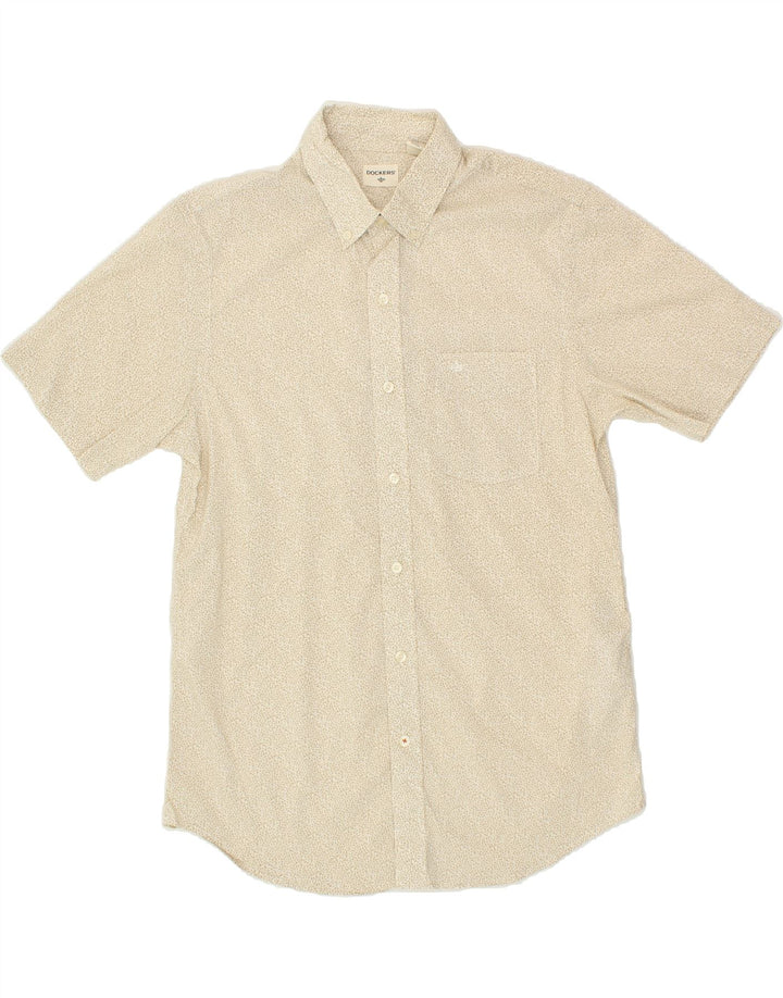 DOCKERS Mens Short Sleeve Shirt Medium Beige Spotted Cotton Vintage Dockers and Second-Hand Dockers from Messina Hembry 