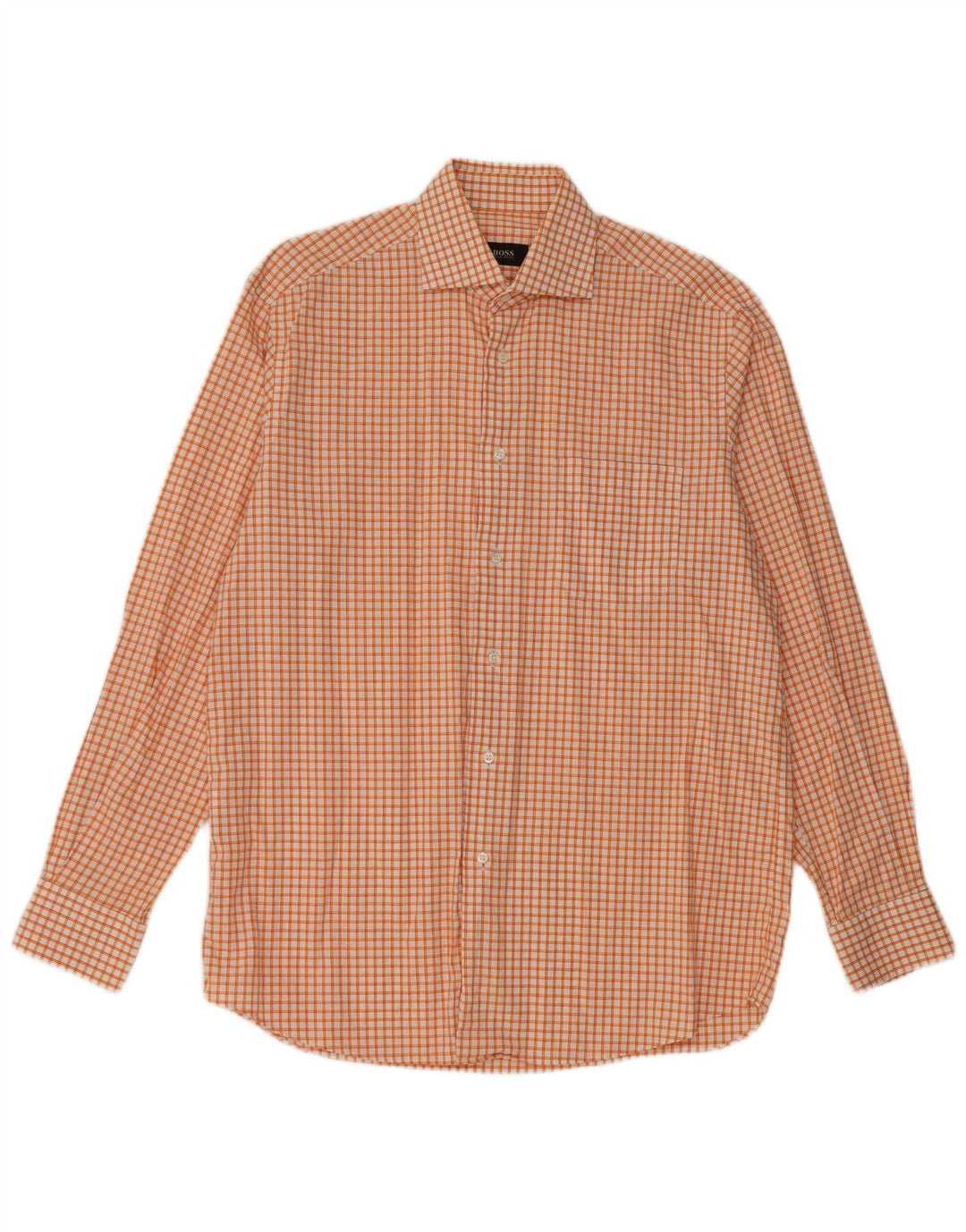 Camicia da uomo Hugo Boss in cotone a quadri arancione medio