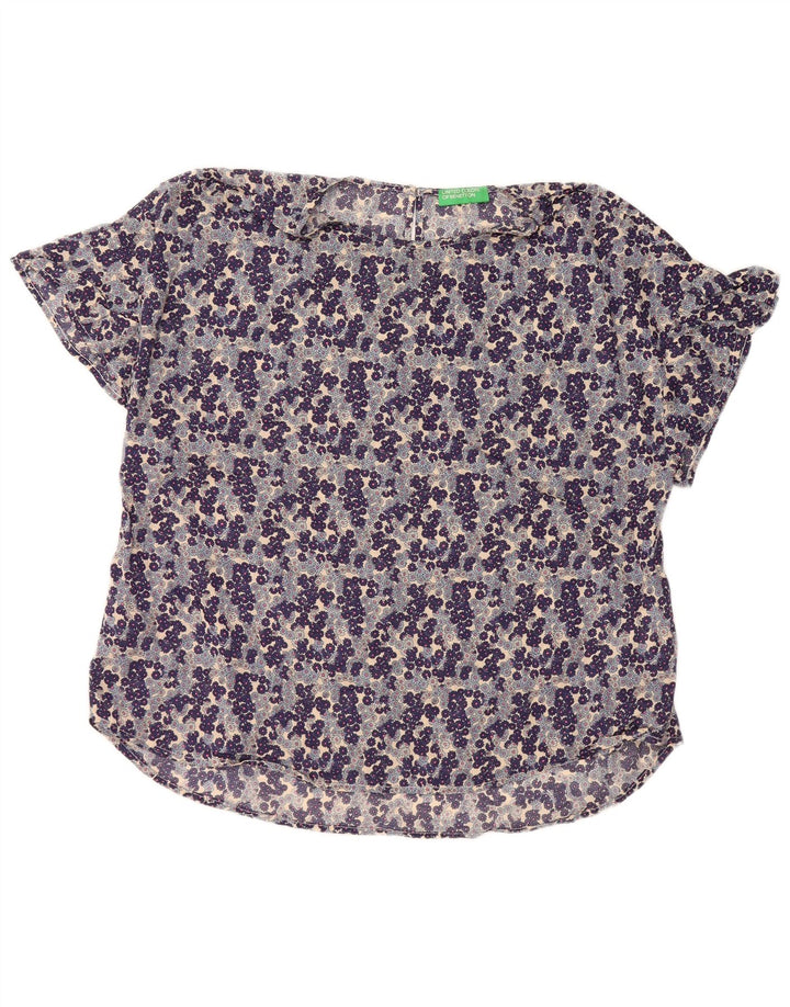 BENETTON Camicetta da donna Top UK 14 Cotone floreale blu medio