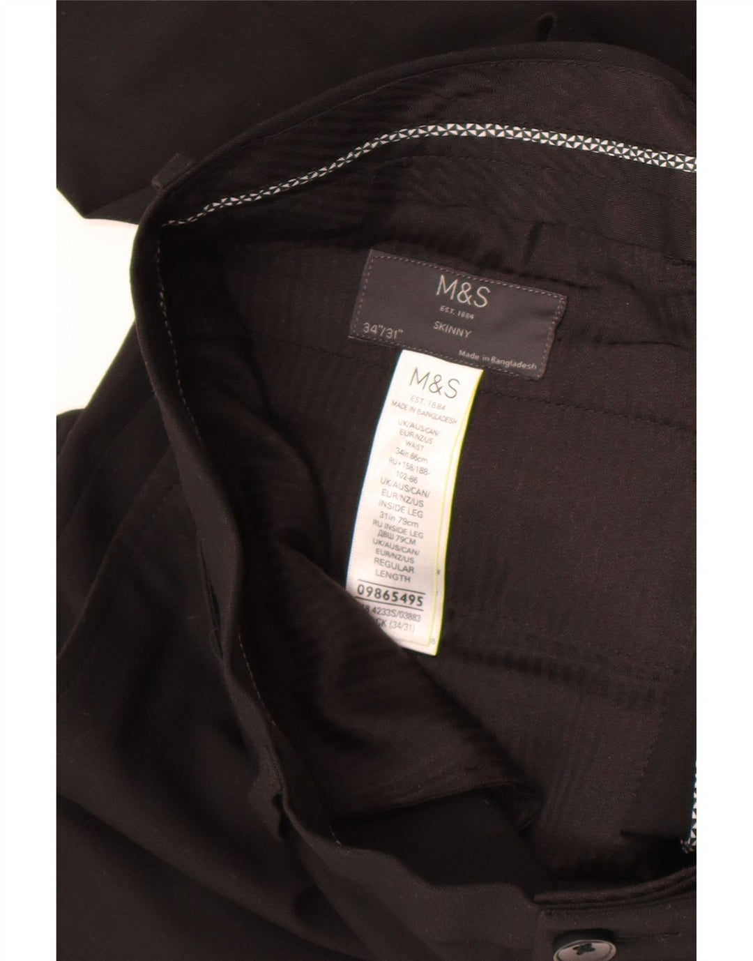 Pantaloni da abito skinny da uomo Marks & Spencer W34 L31 poliestere nero