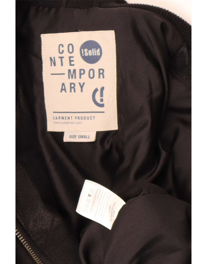 Giacca in pelle da uomo contemporanea UK 36 piccola pelle nera