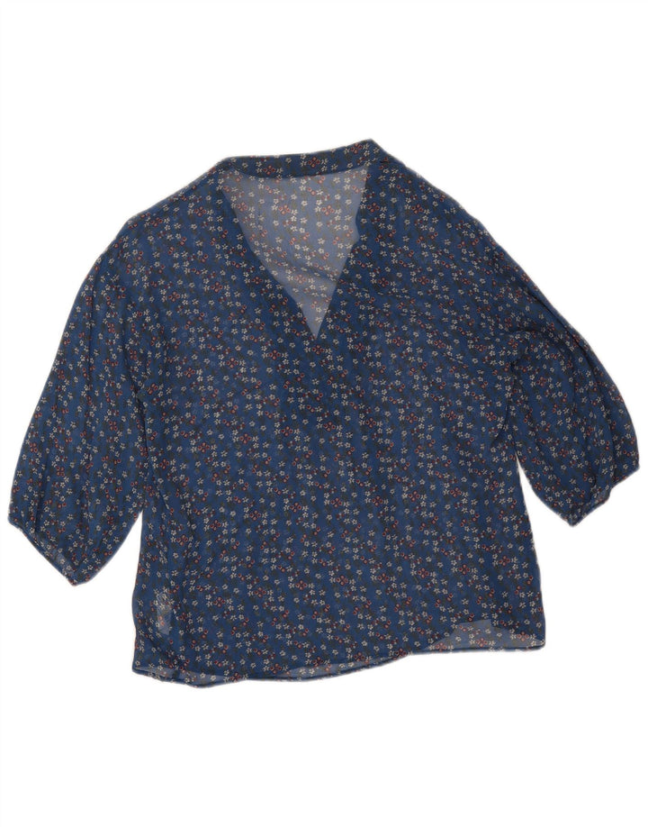 Pinko Camicetta da donna con maniche a 3/4 trasparenti Top UK 12 Blu medio floreale
