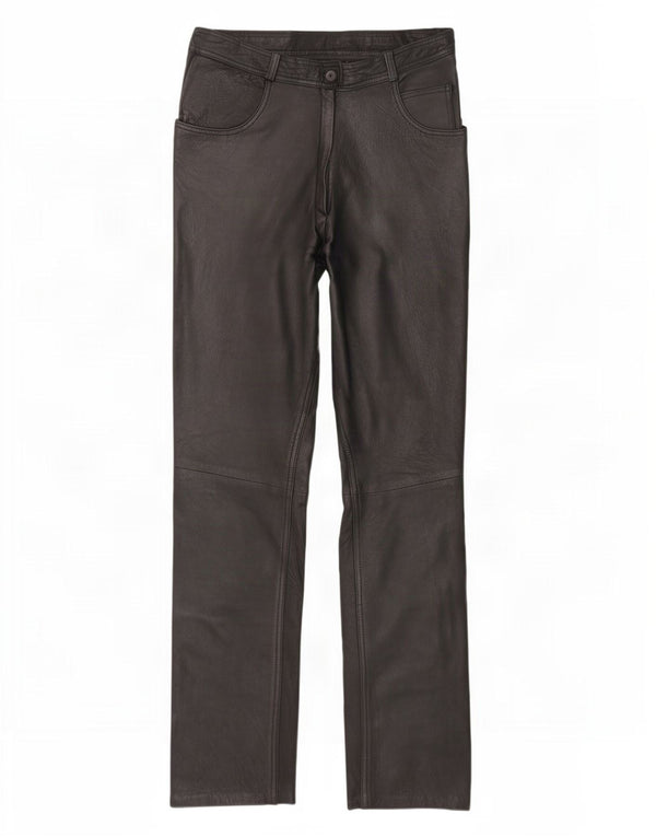 Pantaloni dritti in pelle da donna vintage UK 12 medi W28 L30 neri