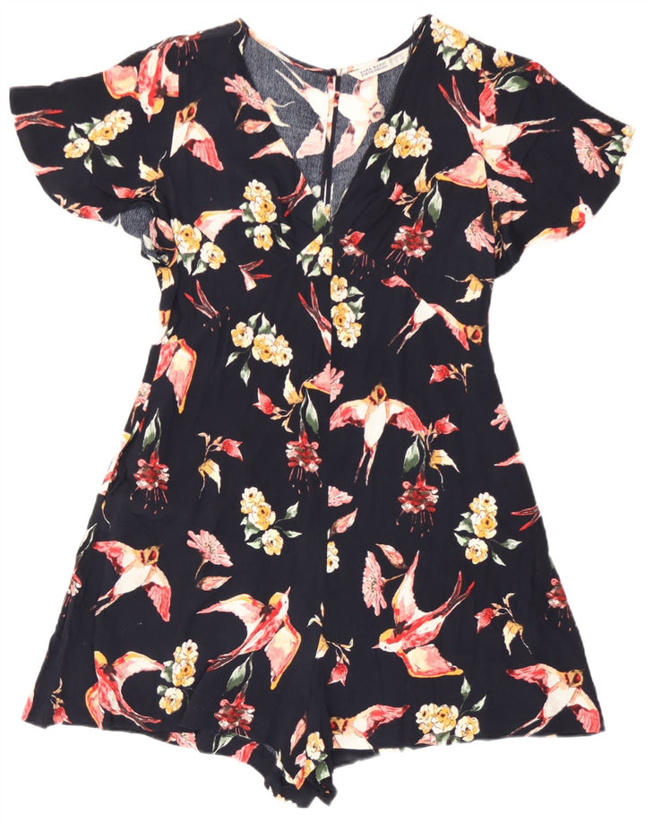 Tutina corta da donna Zara UK 10 piccola viscosa floreale nera