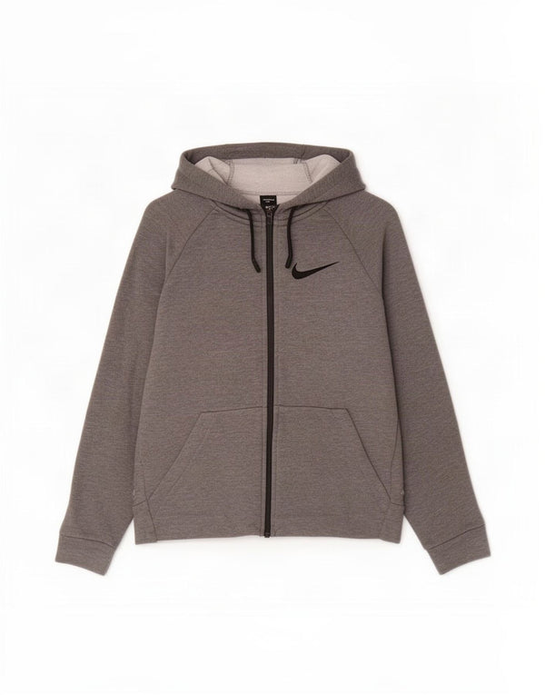 Nike Girls Dri Fit Zip Hoodie Sweater 12-13 Years Large Grey Polyester