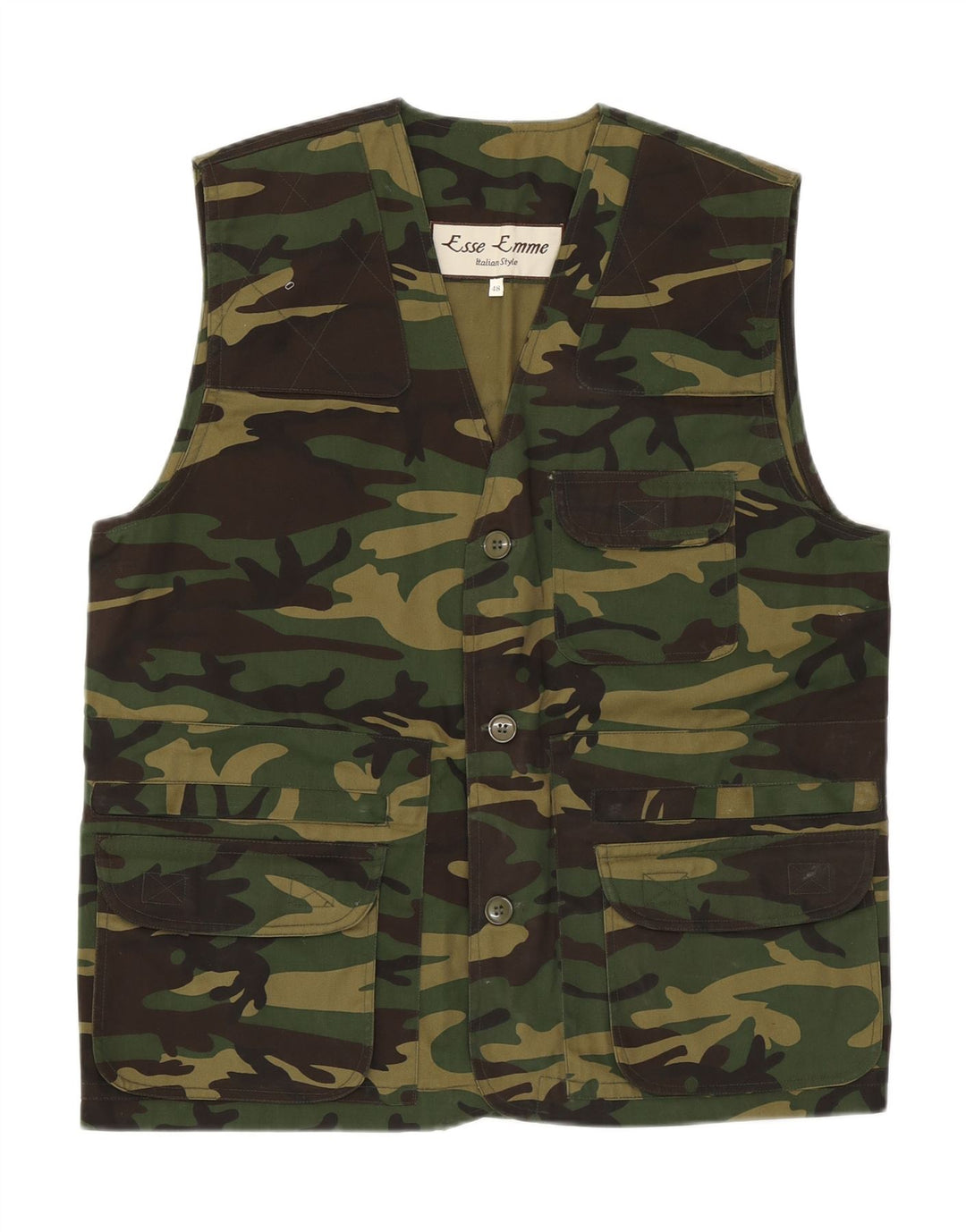 Gilet utility da uomo vintage IT 48 Esercito di poliestere mimetico verde medio