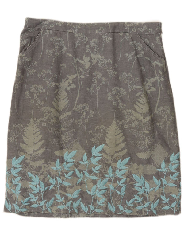 Gonna longuette da donna White Stuff UK 12 Media W32 Lino floreale grigio