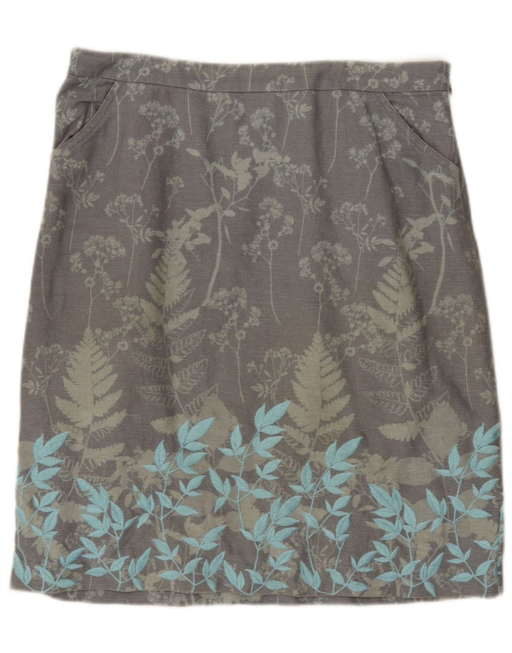 Gonna longuette da donna White Stuff UK 12 Media W32 Lino floreale grigio