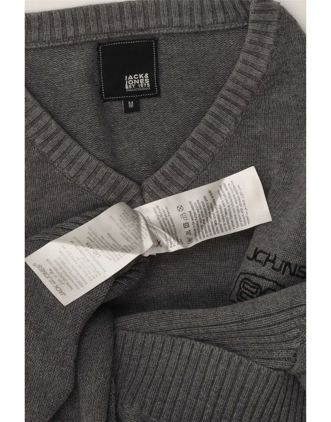 Maglione maglione con scollo a V da uomo Jack & Jones in cotone grigio medio
