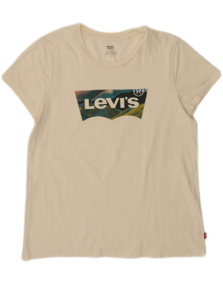LEVI'S Womens Graphic T-Shirt Top UK 16 Large Off White