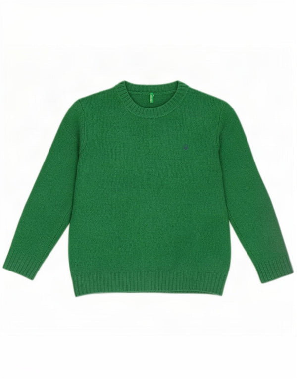 Maglione maglione girocollo da donna Benetton UK 12 Lana vergine verde medio