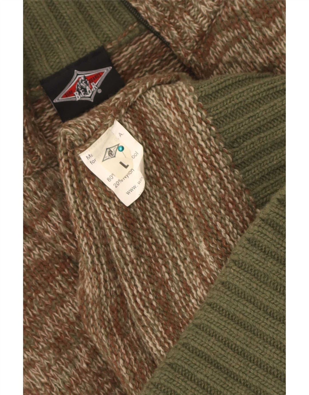 Maglione cardigan da uomo Bear, grande lana screziata color kaki