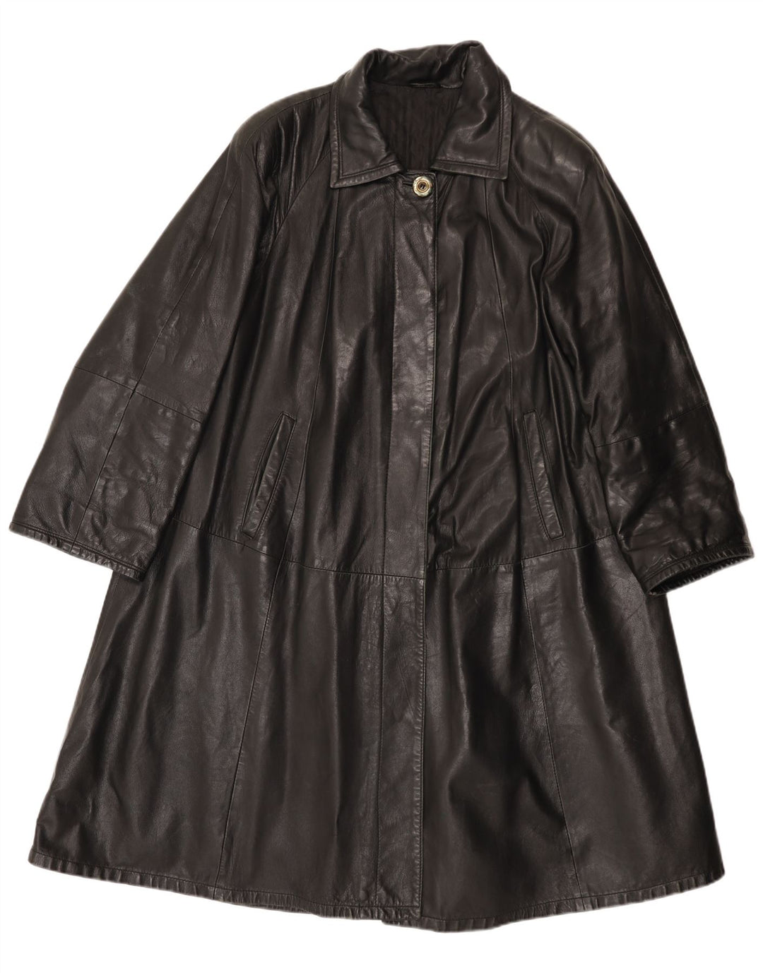 Cappotto in pelle vintage da donna IT 42 medio in pelle nera