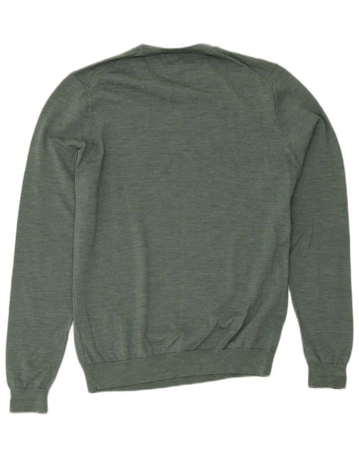 Maglione maglione girocollo da uomo Marks & Spencer verde medio in lana merino