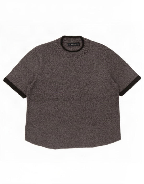 Maglione corto girocollo a maniche corte da donna Zara UK 12 Grigio medio