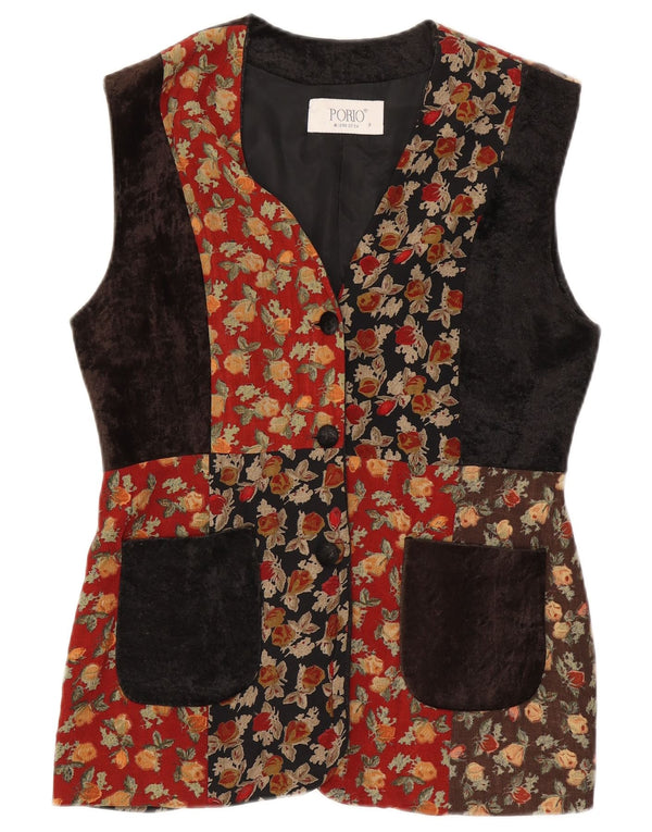 Gilet da donna vintage UK 14 lana patchwork multicolore medio