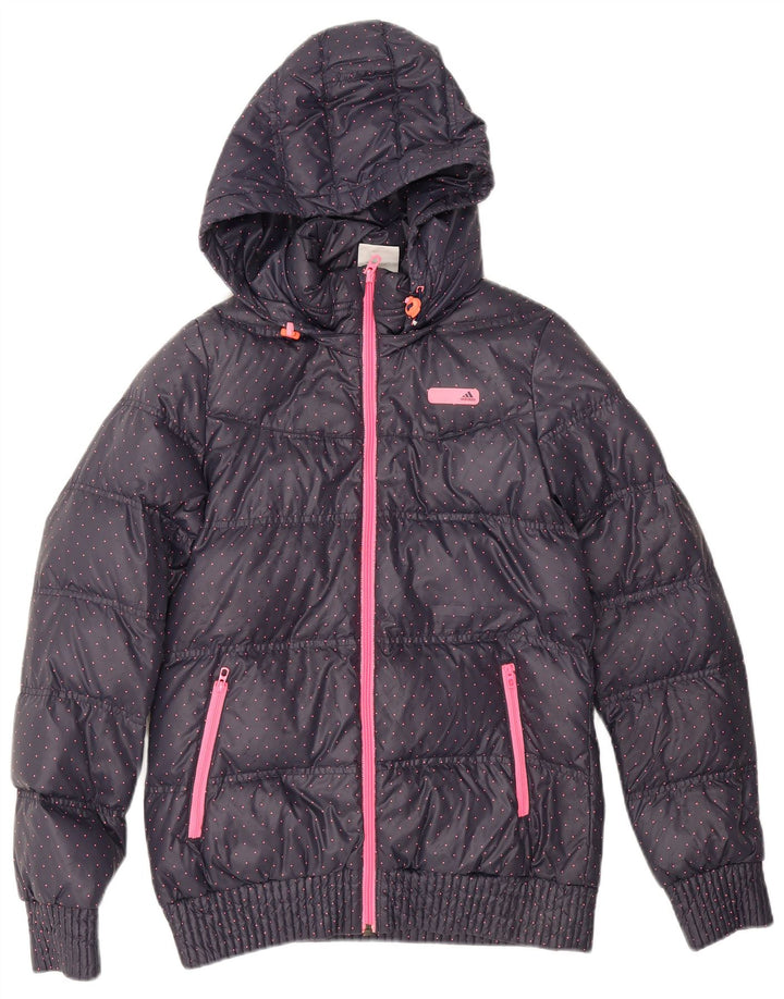 Giacca imbottita con cappuccio da donna Adidas UK 12 media poliestere maculato blu navy