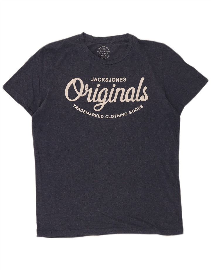 T-shirt grafica da uomo Jack & Jones Top in cotone blu navy medio